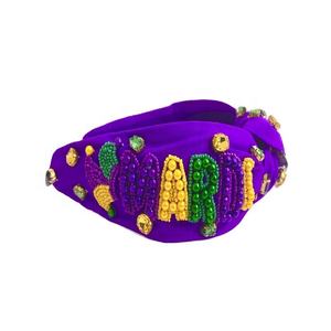 Mardi Gras <b>Headbands</b> Mardi Gras Hairband Knotted Seed Beaded <b>Headband</b> Indian Hand Embroidered Beaded Hairband Designs Mardi Gras - Product Image 3