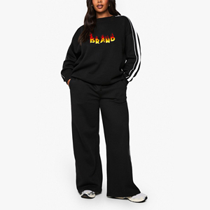 Ensemble sweat-shirt et pantalon de survêtement pour femme en molleton lourd 100% coton, imprimé à l'écran, logo brodé en dentelle - Product Image 1