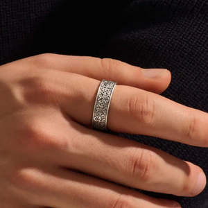 NOVAMART Fine Hallmark Men's <b>Silver</b> Celtic Band <b>Ring</b> Christian Religious Rhodium Gold Plated Zircon Inlaid Platinum Jewelry for - Product Image 2