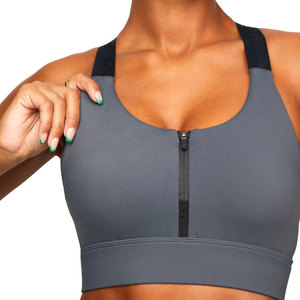 Soutien-gorge de sport gris sans couture pour femme, avec fermeture éclair frontale, maintien élevé, pour l'entraînement, la gym, le fitness, haut court respirant et extensible, vêtements de sport - Product Image 4
