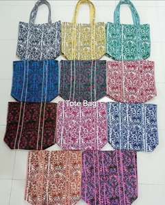 <b>Block</b> Print Patchwork Tote Bag Jaipuri Floral Shoulder Bag <b>Yoga</b> Boho Beach Bag Quilted Cotton Side Straps Fashion Style Two - Product Image 2