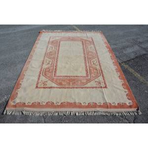 พรมขนสัตว์สีเบจสีส้มคลาสสิก6.2x9ฟุตวินเทจตุรกีสานแบบแบนพร้อมลวดลายเย็บปะติดปะต่อกันสำหรับห้องนั่งเล่นตกแต่งห้องโถง - Product Image 1