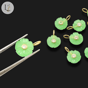 Pendentif en chalcédoine verte naturelle sculptée en forme de fleur avec incrustation de zircon, fait à la main, en argent sterling 925, pendentifs fins, breloques, 12 mm - Product Image 6
