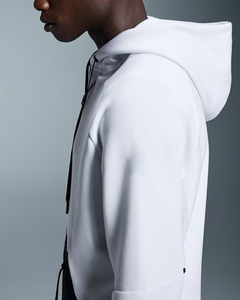 Sweat à capuche zippé blanc pour hommes, polyester doux, poches kangourou élégantes, cordons réglables, streetwear décontracté et confortable - Product Image 3