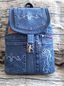 Haute qualité Denim sac à dos Eco mode Jeans femmes fait à la main Vintage décontracté mode ventes entières - Product Image 3