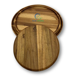 Plateau de service rond en bois vintage pour la maison pour l'affichage d'assiettes à dîner décoratives et le stockage des aliments en gros - Product Image 2