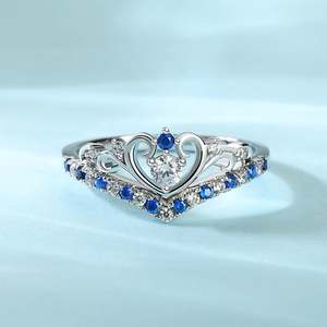 Jeulia Princess Crown V <b>Ring</b> Round Cut Sterling Silver Solitaire <b>Adjustable</b> <b>Ring</b> - Product Image 5