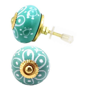 Perillas de cerámica con flores verdes, herrajes con acabado dorado para cocina, dormitorio, baño, tocador, armario, tiradores de cajón para armarios, hoteles - Product Image 2