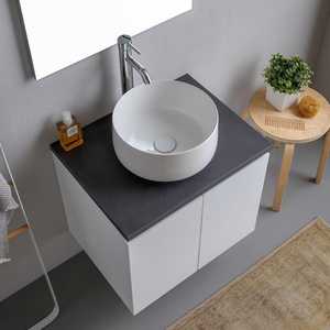 60cm <b>White</b> Bathroom Cabinet with Anthracite Top and 60x80 Bali <b>Mirror</b> Bathroom Sets - Product Image 3