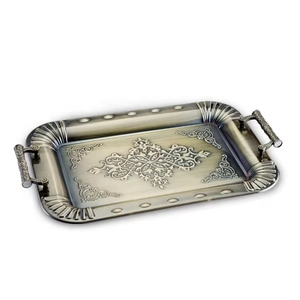 Bandeja DE SERVICIO DE ACERO INOXIDABLE lujosa de alta exigencia de la mejor calidad con asa Decoración de comedor Bandeja de servicio de mesa - Product Image 4