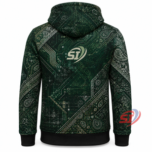 Custom Full Zip Hoodie Manufacturer All Over Print Streetwear Jacket OEM Logo Emerald Circuit <b>Bandana</b> Wholesale Unisex - Product Image 2