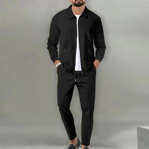 2025 ropa deportiva de terciopelo de alta calidad para hombre, conjunto de 2 piezas, cárdigan con cremallera, chaqueta y pantalones para correr en otoño - Product Image 2