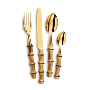 Fourchette en métal haut de gamme manche en bois poli or servant des aliments fourchette à couverts à manger utilisation de mariage et de restaurant - Product Image 4