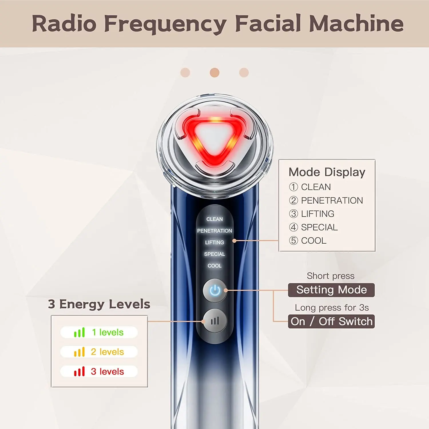 Dispositivo 5 en 1 para el cuidado de la piel, dispositivo de rejuvenecimiento y rejuvenecimiento de la piel, terapia de luz para arrugas, masajeador facial con EMS