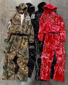 Conjuntos apilados personalizados de alta calidad al por mayor, chándal bordado para hombre, conjuntos de pantalones acampanados de 2 piezas, sudaderas con capucha, chándal para hombre - Product Image 3