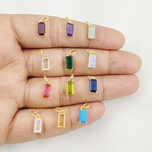 925 argent Sterling minuscule Quartz rubis Baguette coupe pendentif bricolage hommes pierre de naissance charme cadeau plaqué or fourni par le grossiste - Product Image 2