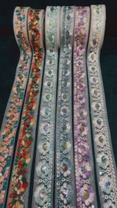 Vibrant 3D Floral brodé dentelle garniture conception complexe écologique coloré Tulle tissu pour robes de mariée décor à la maison chaussures - Product Image 4