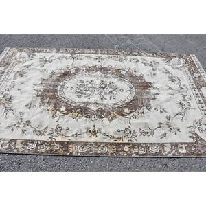 พรมตุรกีวินเทจขนแกะสีเบจสีน้ำตาลขนาด5.3x9.6ฟุตถักทอแบบแบนพร้อมลวดลายเย็บปะติดปะต่อกันสำหรับห้องนั่งเล่นตกแต่งห้องโถง - Product Image 4