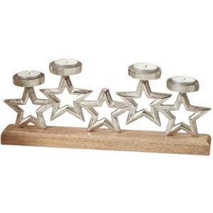 Classic Aluminium Silver Metal Double Star <b>Tea</b> Light <b>Candle</b> Holder With Mango Wood Base Decorative Christmas Home Decor Gift - Product Image 5