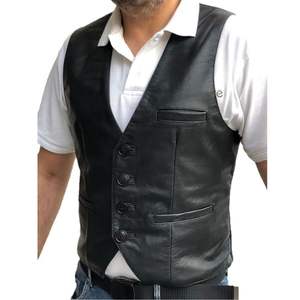 Chaqueta de cuero PU sin mangas para hombre, chaleco informal de estilo retro, ropa de trabajo de Otoño de talla grande, abrigo de cuero de tendencia al por mayor - Product Image 1