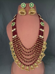 Ensemble de collier et boucles d'oreilles en pierres plaquées or de haute qualité, collection pour femmes, à porter pour les mariages et les festivals - Product Image 2