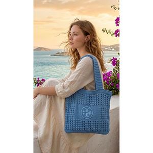 Bolso de Verano Azul Bebé para Playa y Uso Diario, Tejido, Cierre Abierto, Color Sólido, Forro de Poliéster, Decoración Bordada - Product Image 1