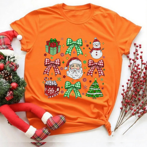 Coquette เสื้อคริสมาสต์สำหรับผู้หญิงเสื้อยืดมีโบว์ซานต้าย้อนยุคสำหรับวันหยุดของผู้หญิงเสื้อยืดสำหรับผู้หญิงใส่ลูกกวาดเสื้อผ้าฝ้ายคุณภาพสูง - Product Image 4