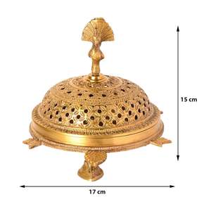 Brûleur d'encens en laiton en forme de paon avec base en forme de tortue à trois pattes, décoration artisanale - Product Image 4