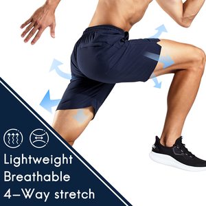 กางเกงขาสั้นใส่ออกกำลังกายผู้ชาย5นิ้วเอวยางยืดสำหรับผู้ชายกางเกงขาสั้นใส่ออกกำลังกายแห้งเร็วสีพื้นติดโลโก้ได้ตามต้องการ - Product Image 5