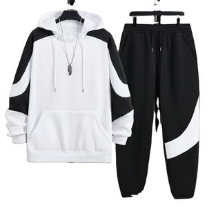 Sweat à capuche et pantalon de survêtement à blocs de couleurs avec poches kangourou pour hommes de grande taille survêtement à la mode vente en gros - Product Image 1
