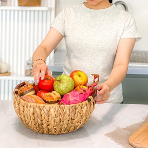 Custom Round Bamboo Storage <b>Basket</b> with Handle Hyacinth Water Hyacinth <b>Woven</b> <b>Laundry</b> <b>Basket</b> for Kitchen Use - Product Image 1