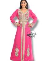 AWAIS HOUSE Kaftan en Georgette Brodé de Dubaï 2025 Modeste Ouvert avec Hijab Assorti pour Femme Musulmane Islamique Ramadan Uni Quotidien Grande Taille