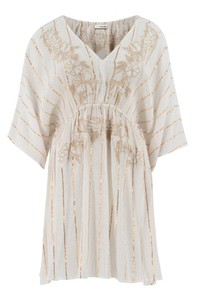 Sunny Days Metallic Stripe Brodé Femmes Robe Courte Unique Boho Lady Confortable Plage Ou Resort Wear Coverup Tunique - Product Image 2