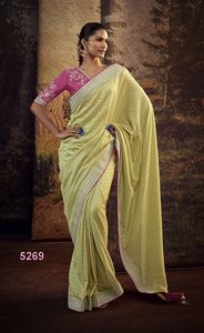 Dernier Designer Pure Organza Tissu Soie Broderie Travail Fantaisie Saree - Product Image 5