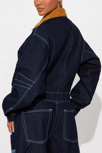 Nouveauté : Veste en jean courte pour femme, hiver, tissée, respirante, imprimée, couleur unie, manches longues, décontractée - Product Image 4