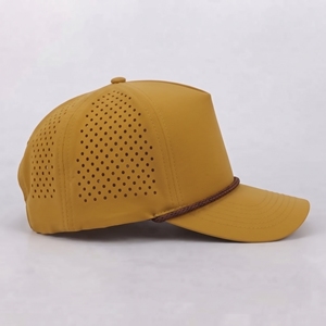 Casquette de golf unisexe jaune moutarde découpée au laser et perforée, avec visière tressée et cordon, ajustement réglable, décontractée, toutes saisons, 100 % polyester - Product Image 4