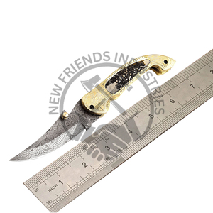 Xác thực chim con mồi Damascus thép gấp dao 4mm Độ dày chính hãng Brass Stag xử lý cho săn bắn ngoài trời câu cá OEM ODM - Product Image 1