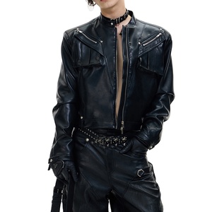 OEM Wholesale Custom Embroidery Logo Black <b>Real</b> <b>Leather</b> <b>Jacket</b> Plain Black Fit Zipper <b>Leather</b> <b>Jacket</b> With Four Pockets - Product Image 6