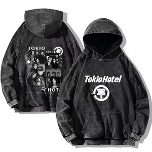 Sudadera con Capucha Bordada Vintage Lavada Tokio Hotel Kaulitz 89, 100% Algodón, Estilo Oversize Casual Retro Gótico para Hombre y Mujer - Product Image 3