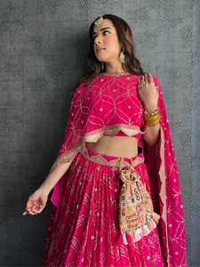 Exclusive <b>Pink</b> Color Designer Wedding Engagement Wear Georgette Embroidery Sequence Work Beautiful Lehenga Choli With <b>Purse</b> - Product Image 2