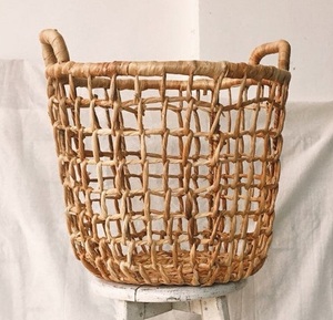 Handmade Water Hyacinth Storage <b>Basket</b> Open Weave Woven Organizer with Handles Natural Laundry <b>Basket</b> for Home Decoration - Product Image 1