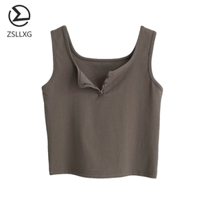 Top Corto sin Mangas con Logotipo Personalizado al por Mayor, Top de Mujer de Punto Acanalado - Product Image 1