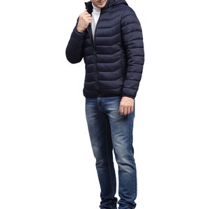 Chaqueta Acolchada con Capucha Azul Marino para Hombre, Cierre de Cremallera, Cortavientos, Informal, de Invierno, Corte Ajustado, Relleno de Poliéster - Product Image 4
