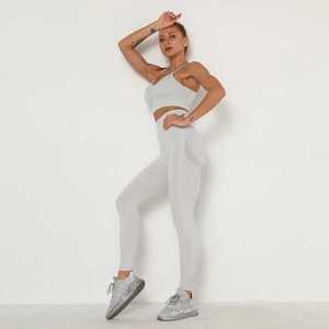 Ensemble 2 pièces d'entraînement à manches longues pour femme, Legging sans couture, taille haute et haut court, ensemble de vêtements de Yoga - Product Image 4