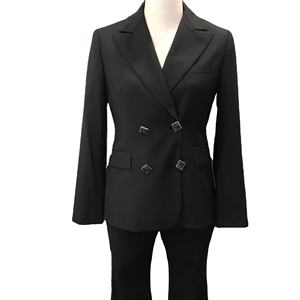 Ensemble tailleur pantalon deux pièces noir croisé pour femme, style bureau, vente en gros par HI - Product Image 5