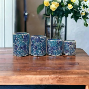 Candelabros vacíos de lujo de tamaño y Color personalizado, farolillos y tarros turquesas y azules, mosaico de burbujas de vidrio, decoración de fiesta en casa de cerámica - Product Image 4