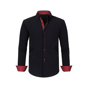 Venta al por mayor de los hombres camisa Casual 100% algodón Retro Color sólido Stand Collar manga larga de talla grande de alta calidad Heavy Jersey tela - Product Image 5