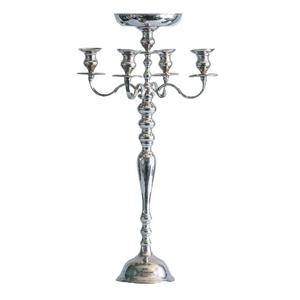 Grand candélabre à cinq bras en aluminium artisanal avec bol à fleurs, candélabre de sol nickelé pour la décoration de la maison, des mariages et des fêtes - Product Image 1