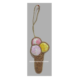 Handmade Zari Embroidery Tree Hanging Ornament Ice Cream Shape Multi Color Fabric Material Used For Diwali <b>Decoration</b> And Gifts - Product Image 1