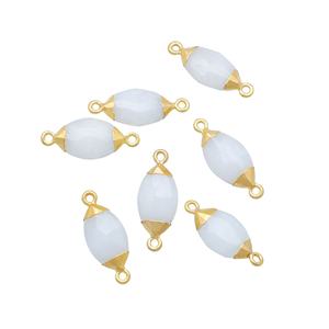 Piedra preciosa de cuarzo blanco, conector en forma de marquesa de 8x14mm, suministros de fabricación de joyas de cobre chapado en oro para collar - Product Image 1